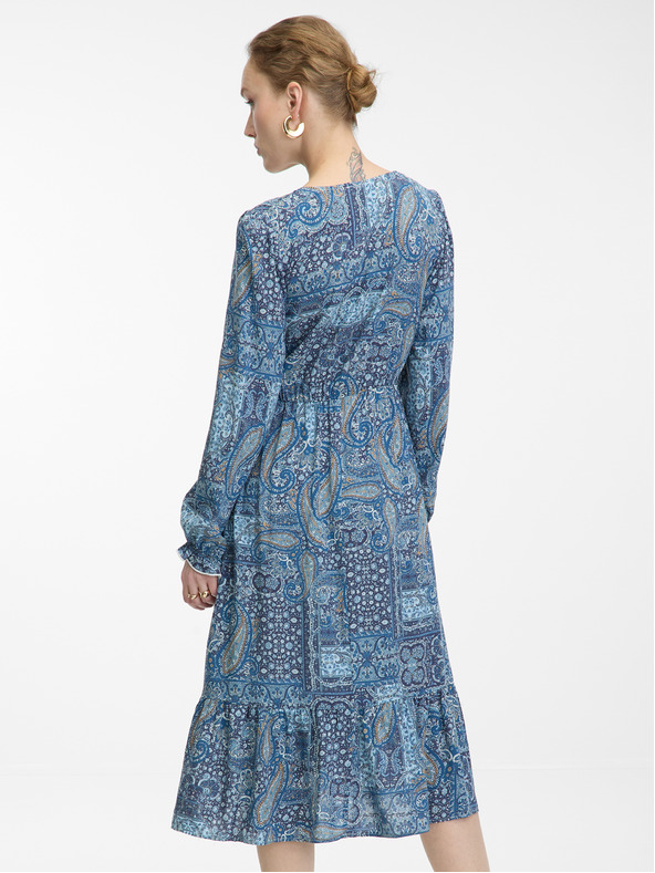 Orsay Modré dámské vzorované  midišaty ORSAY