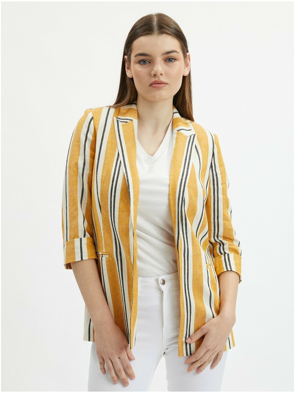 Orsay Oranžové dámské pruhované lněné sako ORSAY