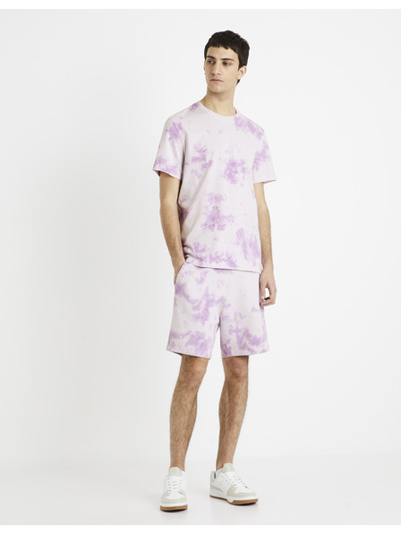 Celio Fialové pánské batikované teplákové kraťasy Celio Doengame
