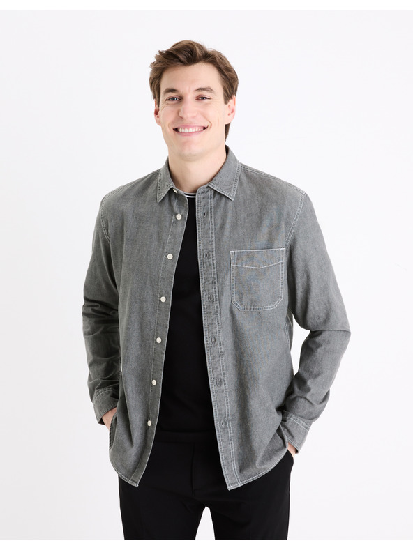 Celio Šedá pánská džínová košile Celio Gagusti1