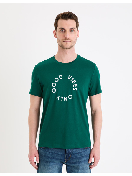 Celio Tmavě zelené pánské tricko Celio Gecircu