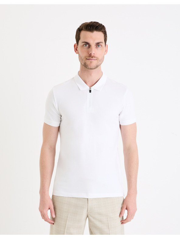 Celio Bílé pánské basic polo tričko Celio Gebenoit