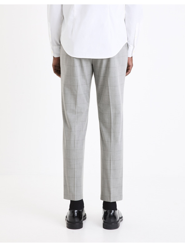 Celio Světle šedé pánské kostkované chino kalhoty Celio Gocarreau