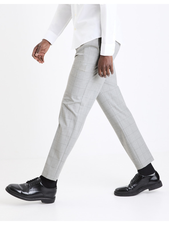 Celio Světle šedé pánské kostkované chino kalhoty Celio Gocarreau
