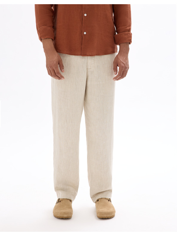 Celio Béžové pánské lněné kalhoty Celio Dolinus