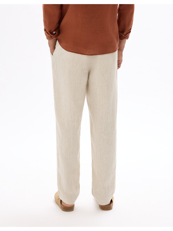 Celio Béžové pánské lněné kalhoty Celio Dolinus