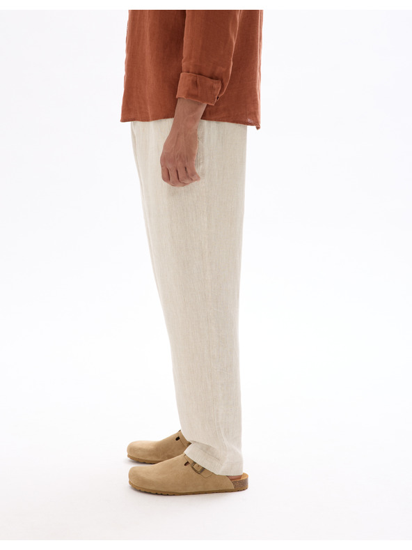 Celio Béžové pánské lněné kalhoty Celio Dolinus