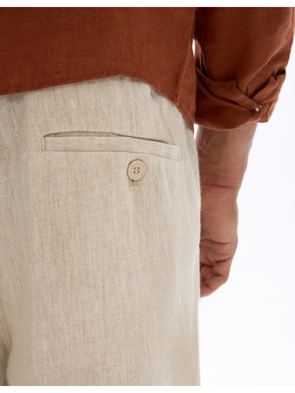 Celio Béžové pánské lněné kalhoty Celio Dolinus