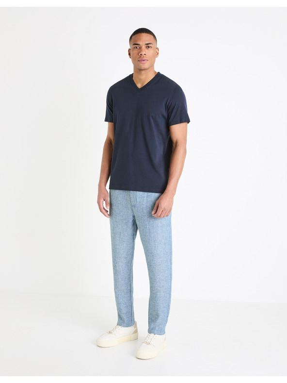 Celio Modré pánské lněné kalhoty Celio Dolinus