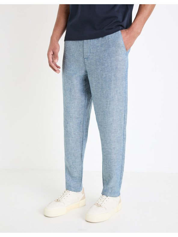 Celio Modré pánské lněné kalhoty Celio Dolinus
