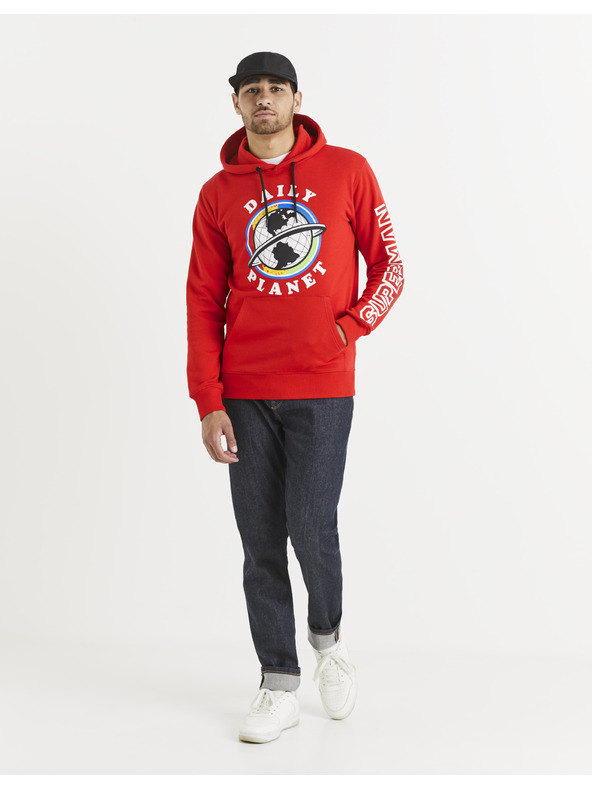 Celio Červená pánská mikina s potiskem Celio Lvemansw