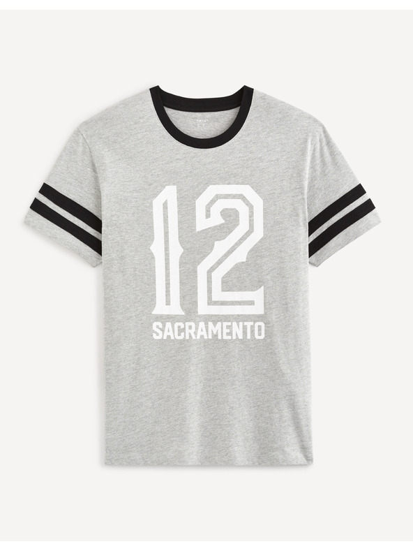 Celio Světle šedé pánské triko s potiskem Celio