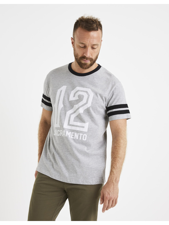 Celio Světle šedé pánské triko s potiskem Celio