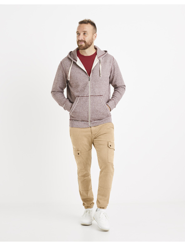 Celio Vínová pánská žíhaná mikina s kapucí Celio