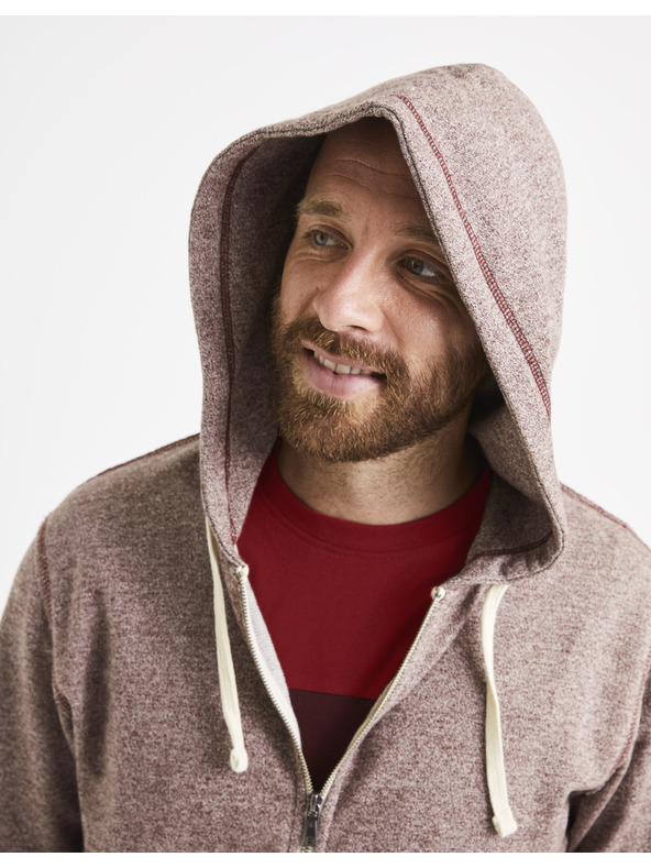 Celio Vínová pánská žíhaná mikina s kapucí Celio