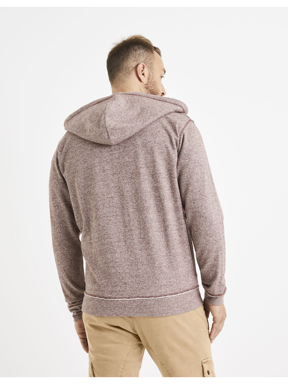 Celio Vínová pánská žíhaná mikina s kapucí Celio