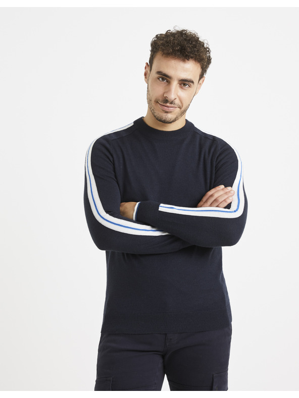 Celio Tmavě modrý svetr s příměsí vlny Celio Veritas
