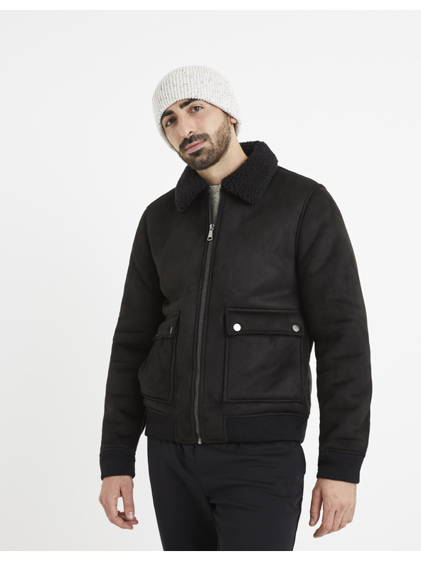 Celio Černá bunda z umelého kožíšku Celio Vutoronto