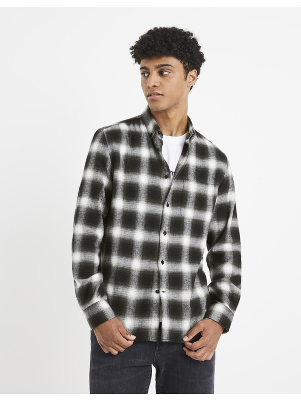 Celio Tmavě hnědá kostkovaná košile Celio Vaflaca