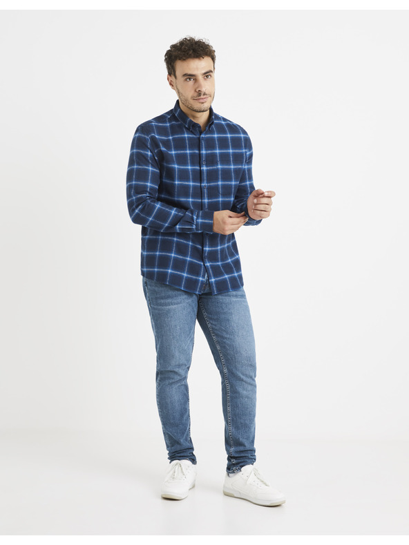 Celio Tmavě modrá kostkovaná košile Celio Vaflaca