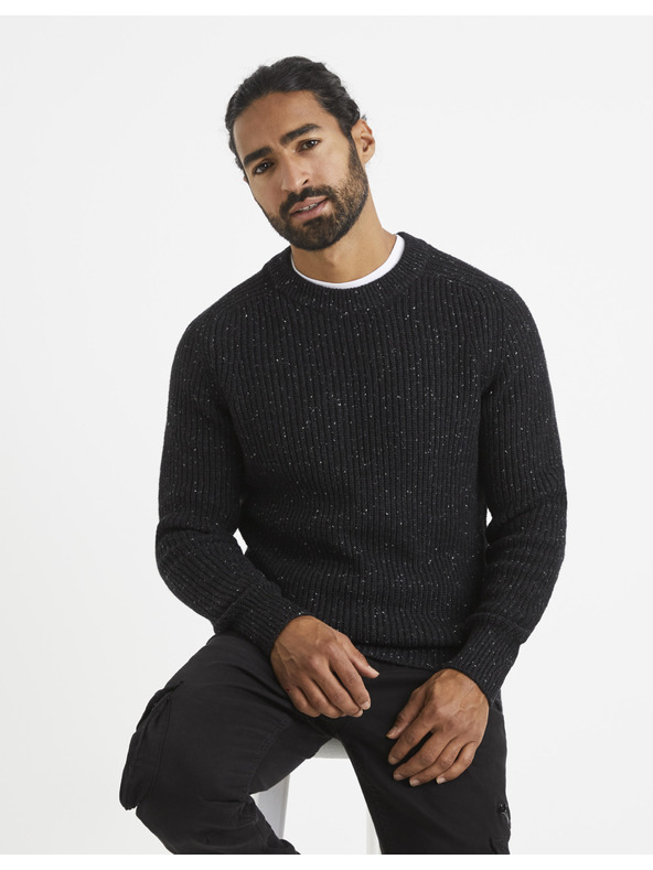 Celio Černý pánský žíhaný svetr Celio