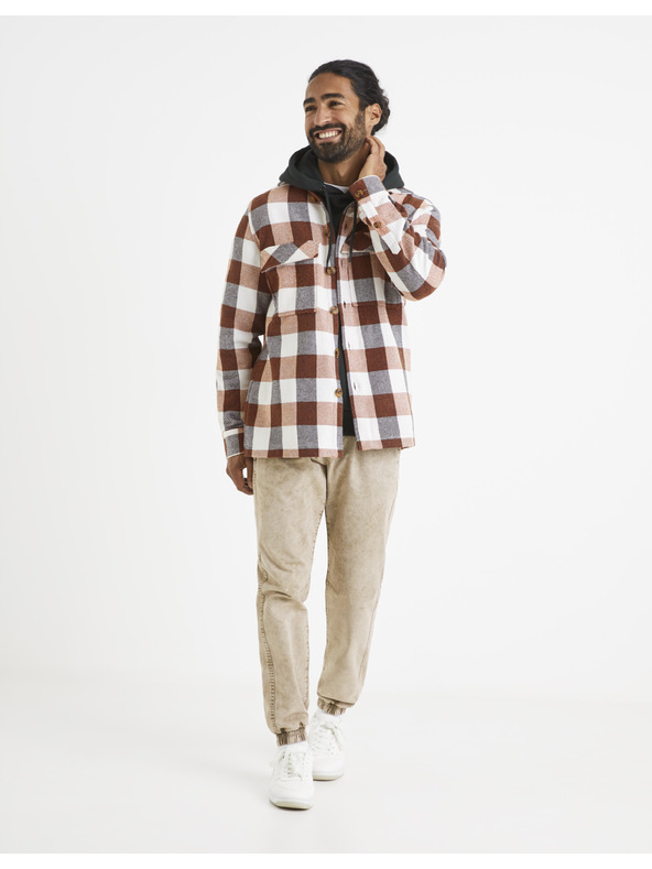 Celio Béžové pánské žíhané kalhoty Celio