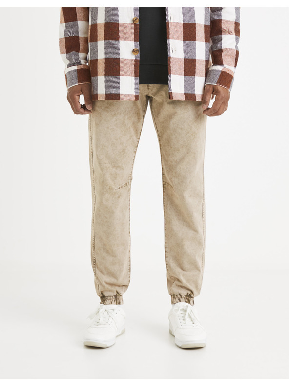 Celio Béžové pánské žíhané kalhoty Celio