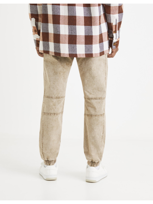 Celio Béžové pánské žíhané kalhoty Celio