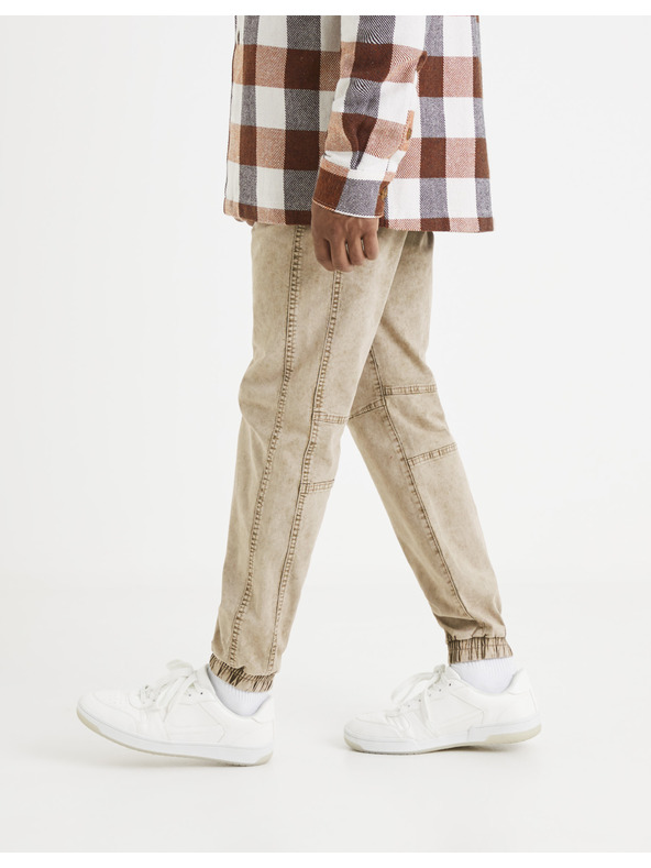 Celio Béžové pánské žíhané kalhoty Celio