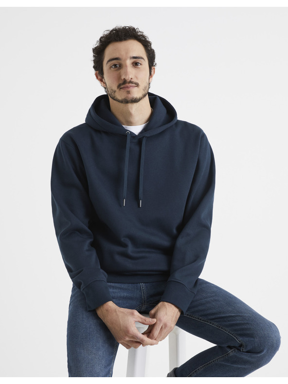 Celio Tmavě modrá pánská mikina s kapucí Celio Vesix