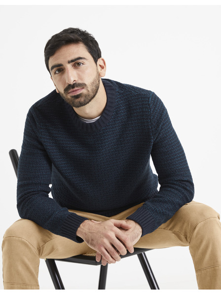 Celio Tmavě modrý pánský vzorovaný svetr Celio Vecountry