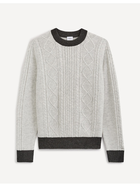 Celio Světle šedý pánský vzorovaný svetr Celio