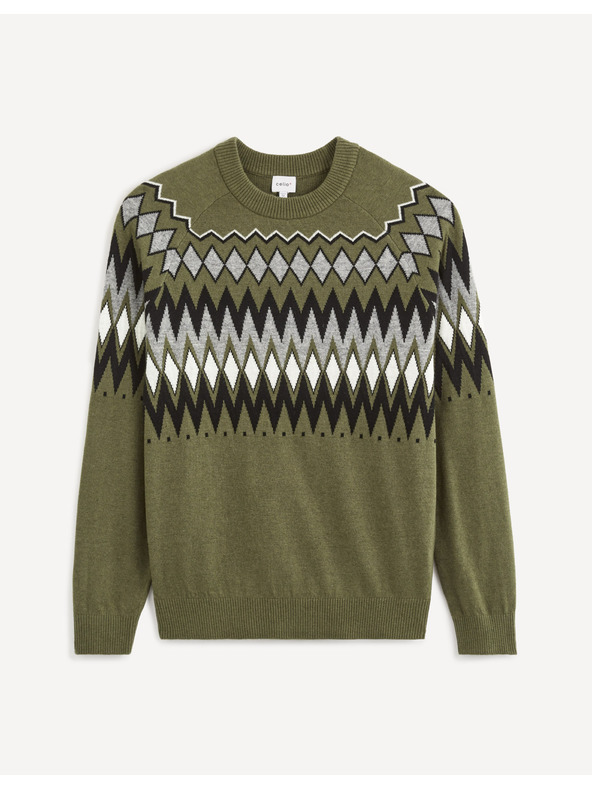 Celio Khaki pánský vzorovaný svetr Celio Veryfair