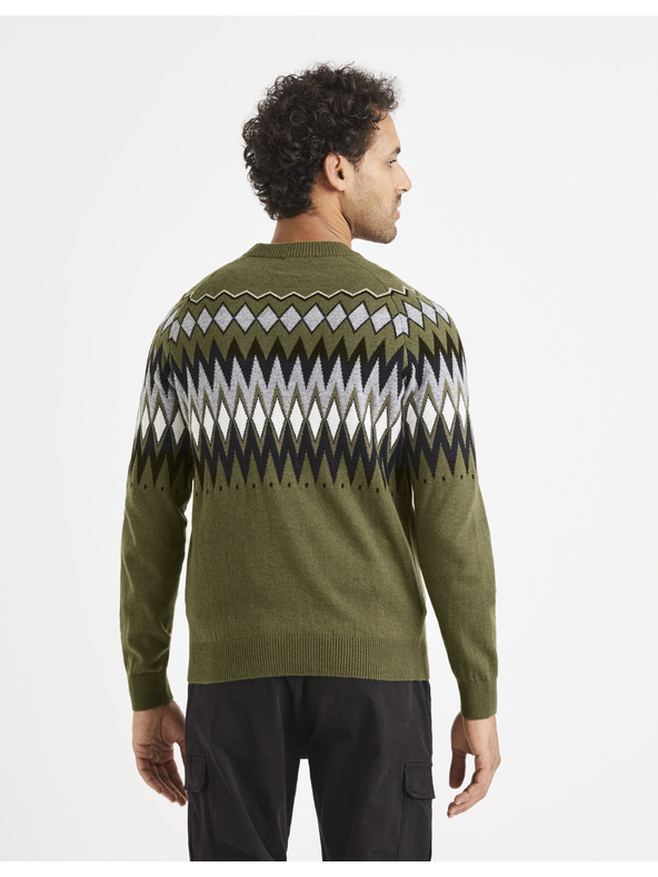 Celio Khaki pánský vzorovaný svetr Celio Veryfair