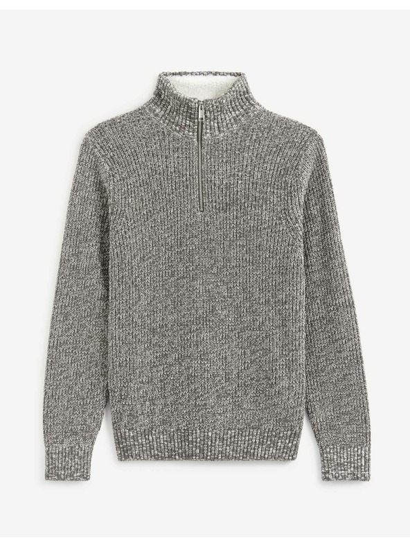 Celio Bílo-šedý pánský žíhaný svetr Celio Veviking