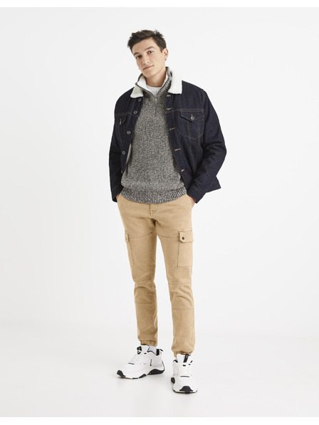 Celio Bílo-šedý pánský žíhaný svetr Celio Veviking