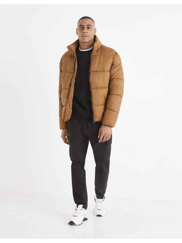 Celio Hnědá pánská prošívaná zimní bunda Celio Vusun