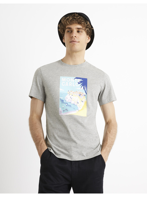 Celio Šedé bavlněné tričko Celio Cevinty Monte Carlo