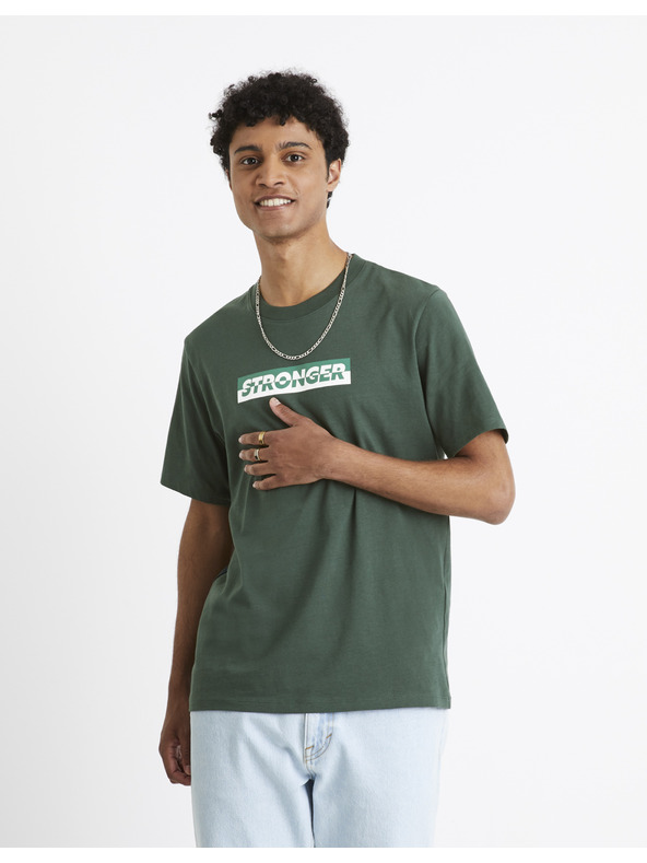 Celio Tmavě zelené pánské tričko Celio Cefasto