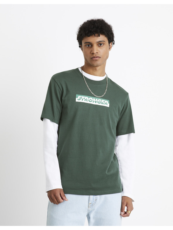 Celio Tmavě zelené pánské tričko Celio Cefasto