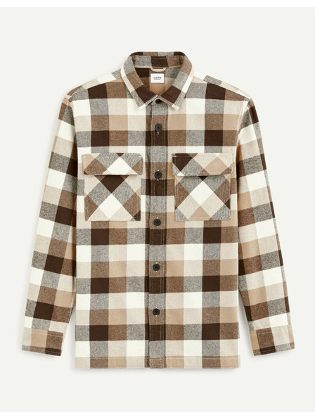 Celio Hnědá pánská kostkovaná košile Celio Caochecky