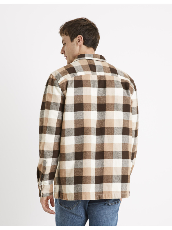 Celio Hnědá pánská kostkovaná košile Celio Caochecky