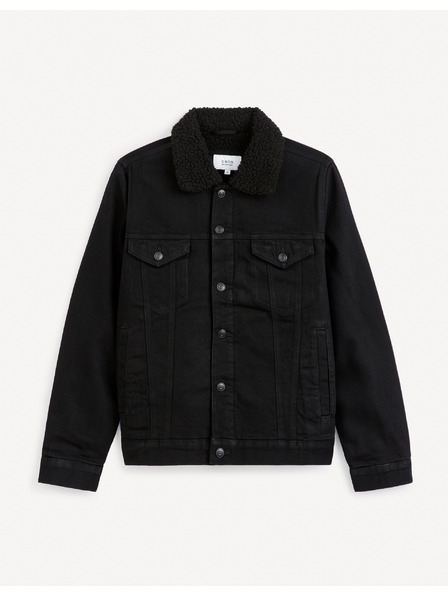 Celio Černá pánská džínová bunda s kožíškem Celio Cudensherp