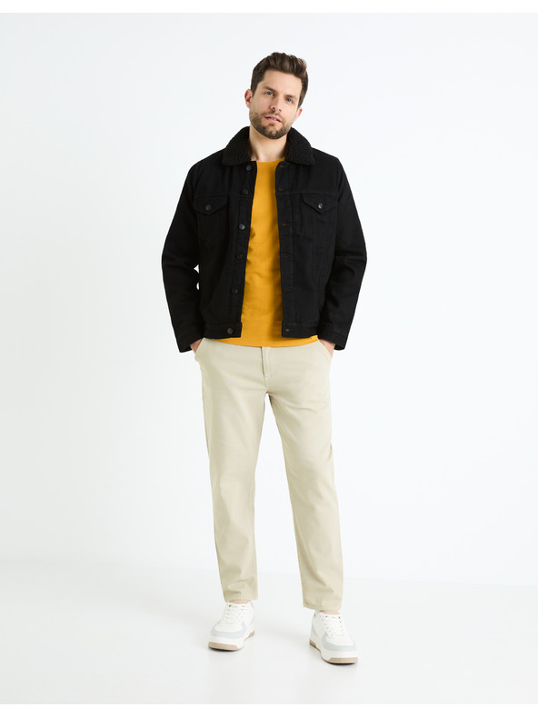 Celio Černá pánská džínová bunda s kožíškem Celio Cudensherp