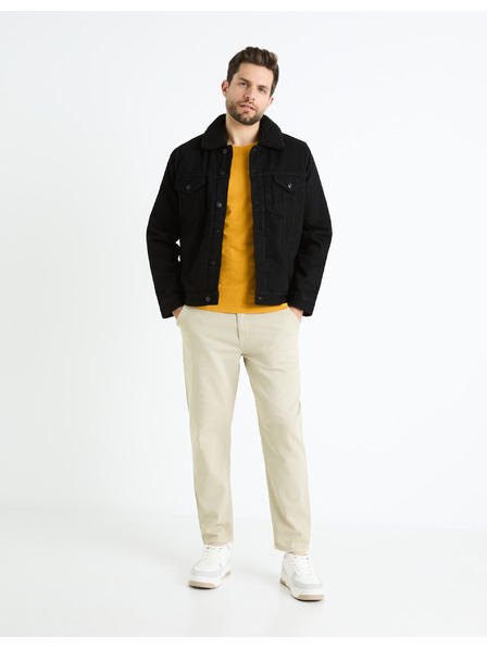 Celio Černá pánská džínová bunda s kožíškem Celio Cudensherp