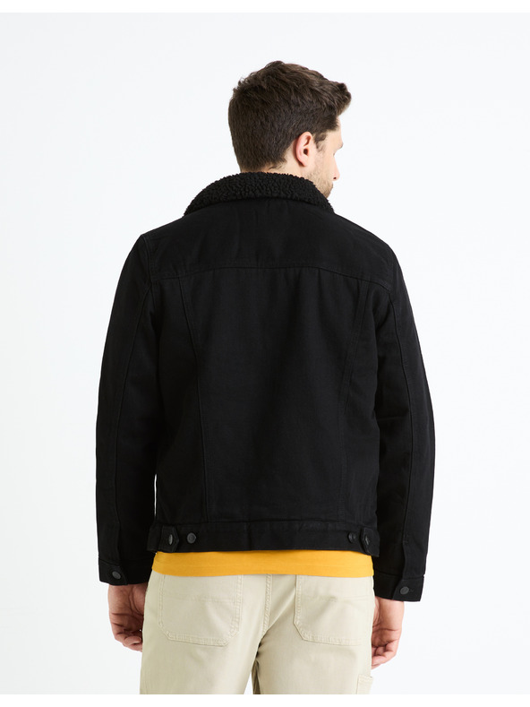 Celio Černá pánská džínová bunda s kožíškem Celio Cudensherp