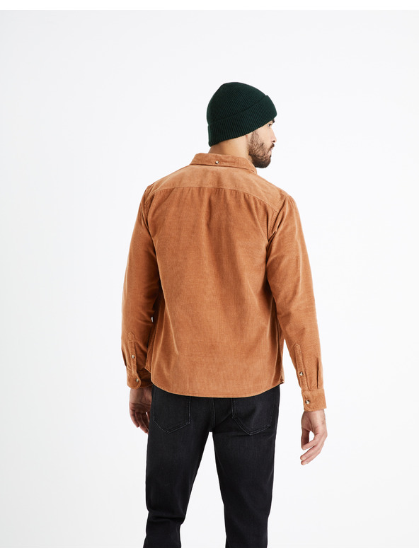 Celio Hnědá pánská manšestrová košile Celio Carduroys