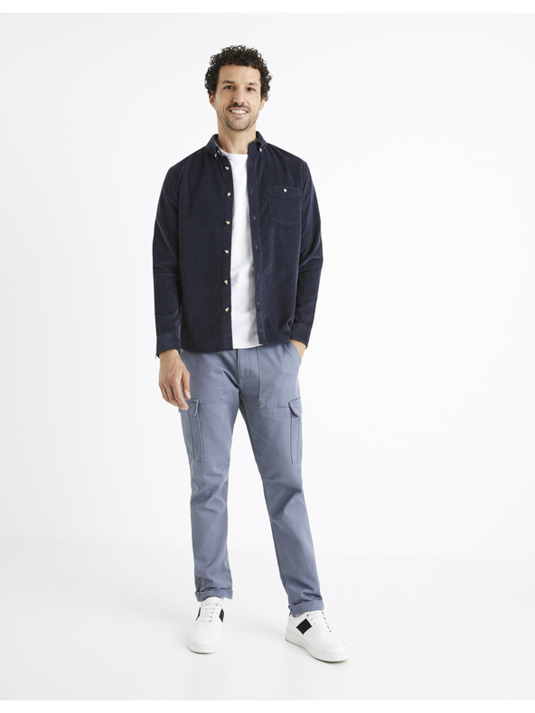 Celio Tmavě modrá pánská manšestrová košile Celio Carduroys