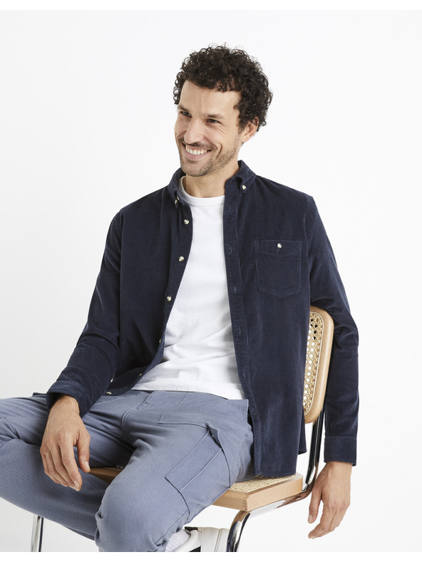 Celio Tmavě modrá pánská manšestrová košile Celio Carduroys