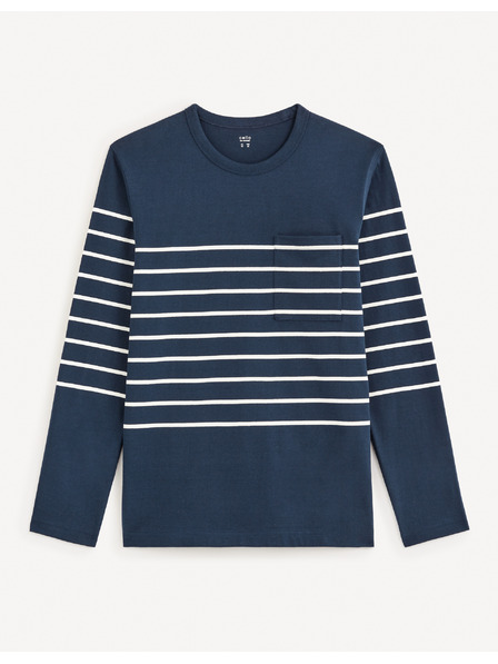 Celio Modré pánské pruhované tričko Celio Veboxmlr